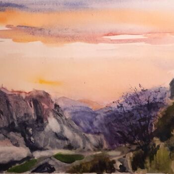 Peinture intitulée "Mont Lozère Gourdou…" par Eve Elikoff, Œuvre d'art originale, Aquarelle