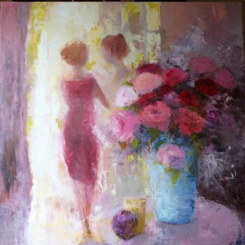 Картина под названием "Le bouquet de roses" - Eve Hernandez, Подлинное произведение искусства, Масло
