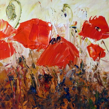 Painting titled "coquelicots" by Eve Hernandez, Original Artwork, Oil