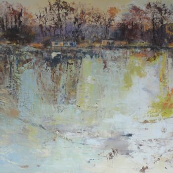 Peinture intitulée "le lac du parc" par Eve Hernandez, Œuvre d'art originale, Huile