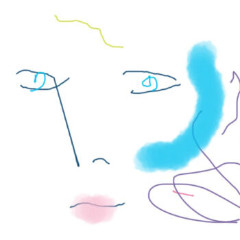 Цифровое искусство под названием "Visage bleu et rose" - Eve Lambert, Подлинное произведение искусства, 2D Цифровая Работа