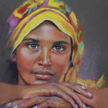 Painting titled "Couleurs de l'Inde" by Eve Roussel, Original Artwork, Pastel