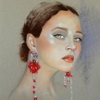 Painting titled "Belle de nuit" by Eve Roussel, Original Artwork, Pastel