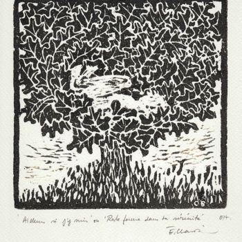 Impressões e gravuras intitulada "Ailleurs si j'y sui…" por Eve Clair, Obras de arte originais, Xilogravura