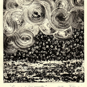 Gravures & estampes intitulée "L'arrivée des âmes…" par Eve Clair, Œuvre d'art originale, Eau-forte