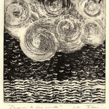 Druckgrafik mit dem Titel "L'ascension des âmes" von Eve Clair, Original-Kunstwerk, Radierung