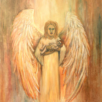 Schilderij getiteld "Archangel Gabriel w…" door Robertas Kasperovicius, Origineel Kunstwerk, Olie