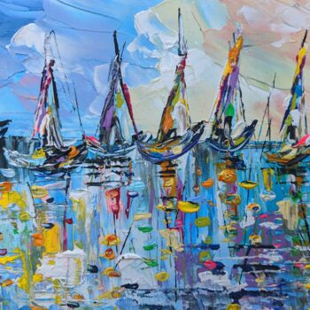 Painting titled "ABSTRACT SAILBOATS" by Evelina Vine, Original Artwork, Acrylic