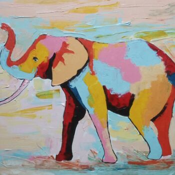 Malerei mit dem Titel "Beautiful elephant" von Evelyn Babirye, Original-Kunstwerk, Acryl