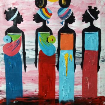 Painting titled "An evening with fri…" by Evelyn Babirye, Original Artwork, Acrylic