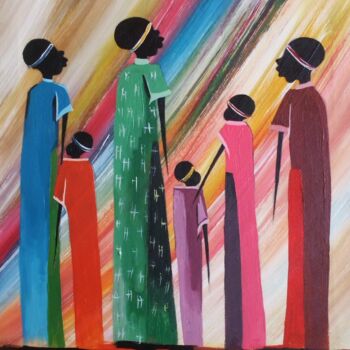 Malerei mit dem Titel "Family" von Evelyn Babirye, Original-Kunstwerk, Acryl