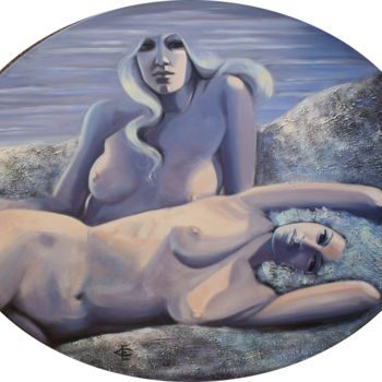 Painting titled "SIRENAS" by Evelyn Carell, Original Artwork, Oil