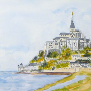 Schilderij getiteld "Mont Saint Michel" door Evelyne Dupeyrat, Origineel Kunstwerk, Aquarel