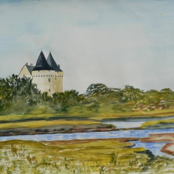 Painting titled "chateau de  SUSCINI…" by Evelyne Dupeyrat, Original Artwork, Watercolor
