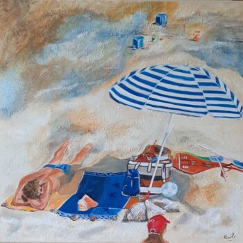 Painting titled "A la plage" by Evelyne Beaurain, Original Artwork, Acrylic Mounted on Wood Stretcher frame