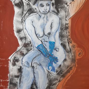 Dibujo titulada "Los guantes azul" por Evelyne Cassan, Obra de arte original, Pastel
