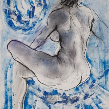 "dos bleu" başlıklı Resim Evelyne Cassan tarafından, Orijinal sanat, Pastel