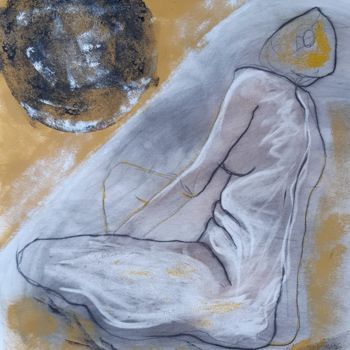Tekening getiteld "dos jaune" door Evelyne Cassan, Origineel Kunstwerk, Pastel