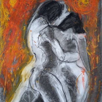 Rysunek zatytułowany „embrasement:jour 4” autorstwa Evelyne Cassan, Oryginalna praca, Pastel