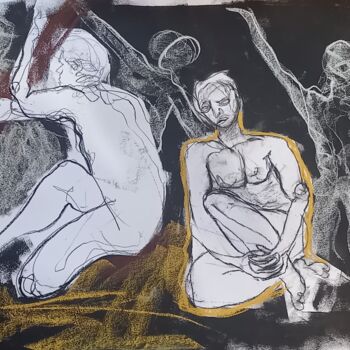 Dessin intitulée "le radeau de la med…" par Evelyne Cassan, Œuvre d'art originale, Pastel