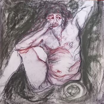 Dessin intitulée "le radeau de la med…" par Evelyne Cassan, Œuvre d'art originale, Pastel