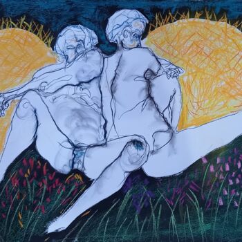 Drawing titled "l amour est dans le…" by Evelyne Cassan, Original Artwork, Pastel