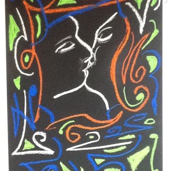 Desenho intitulada "Le baiser" por Evelyne Challab, Obras de arte originais