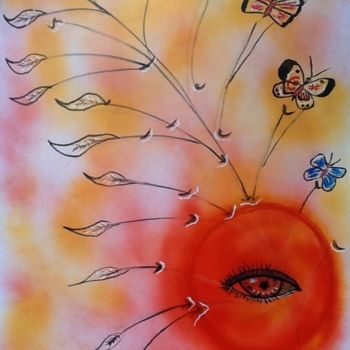 Painting titled "Rouge la colère dou…" by Evelyne Challab, Original Artwork