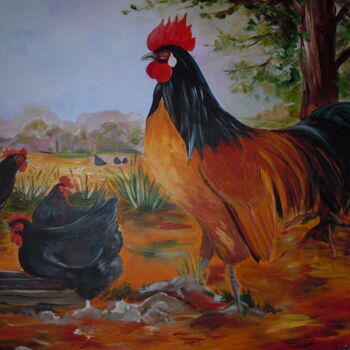 Pintura titulada "Coq en pâte" por Evelyne Clairembault, Obra de arte original, Acrílico