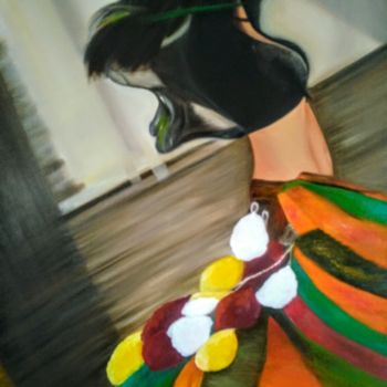 Painting titled "Flamenco" by Evelyne Deuil, Original Artwork, Oil