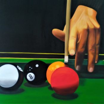 Painting titled "le billard" by Evelyne Deuil, Original Artwork, Oil