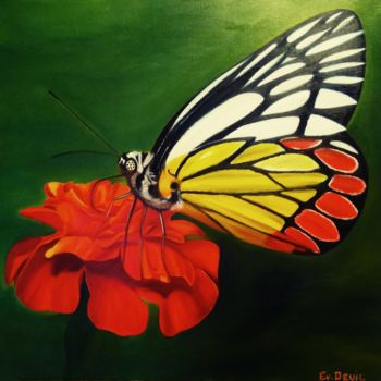 Painting titled "Papillon" by Evelyne Deuil, Original Artwork, Oil