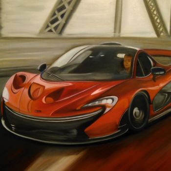 Painting titled "voiture rouge" by Evelyne Deuil, Original Artwork