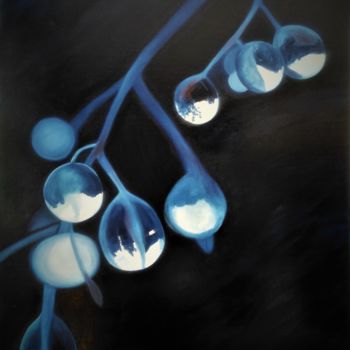 Painting titled "Perles de rosée" by Evelyne Deuil, Original Artwork, Oil Mounted on Wood Stretcher frame