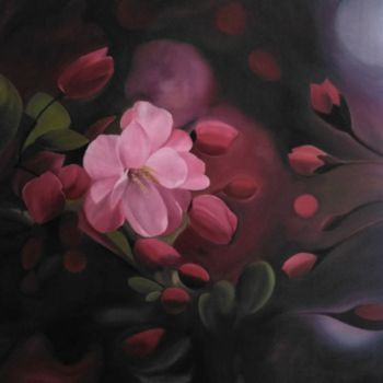 Painting titled "couleur rose" by Evelyne Deuil, Original Artwork, Oil Mounted on Wood Stretcher frame