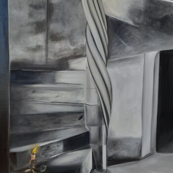 Pintura intitulada "l'escalier" por Evelyne Deuil, Obras de arte originais, Óleo Montado em Armação em madeira