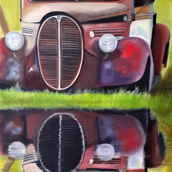 Schilderij getiteld "Pick up FORD 1938" door Evelyne Deuil, Origineel Kunstwerk, Olie Gemonteerd op Frame voor houten branca…