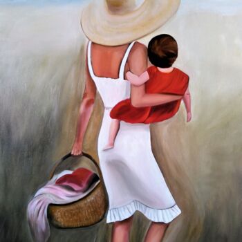 Painting titled "la mère" by Evelyne Deuil, Original Artwork, Oil Mounted on Wood Stretcher frame