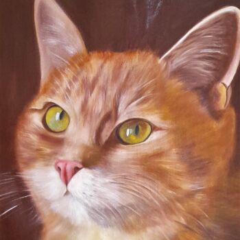 Painting titled "mon chat" by Evelyne Deuil, Original Artwork, Oil Mounted on Wood Stretcher frame