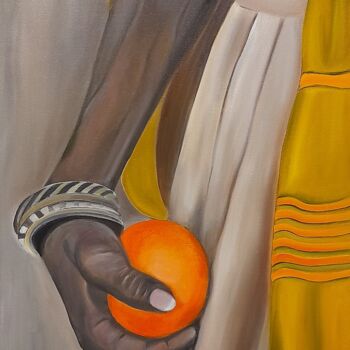 Картина под названием "la femme à l'orange" - Evelyne Deuil, Подлинное произведение искусства, Масло Установлен на Деревянна…