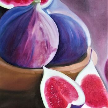 Painting titled "les figues" by Evelyne Deuil, Original Artwork, Oil Mounted on Wood Stretcher frame