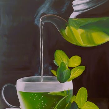 Pintura titulada "thé à la menthe" por Evelyne Deuil, Obra de arte original, Oleo