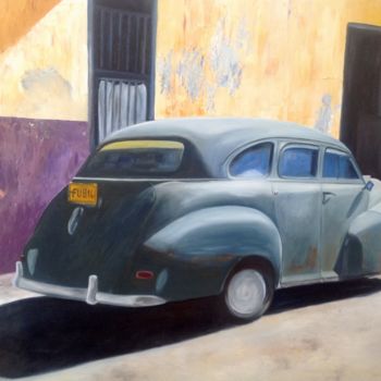 Painting titled "Voiture grise" by Evelyne Deuil, Original Artwork, Oil