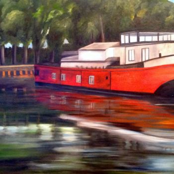 Painting titled "péniche" by Evelyne Deuil, Original Artwork