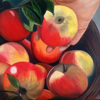 Pittura intitolato "les pommes" da Evelyne Deuil, Opera d'arte originale
