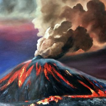 Pintura intitulada "le volcan" por Evelyne Deuil, Obras de arte originais