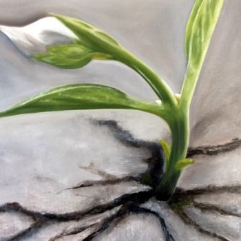 Painting titled "le brin d'herbe sur…" by Evelyne Deuil, Original Artwork, Oil