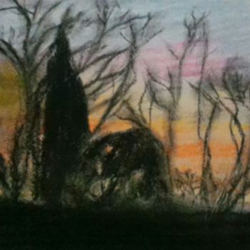 Malerei mit dem Titel "Sunset" von Evelyne Ketterlin, Original-Kunstwerk, Pastell