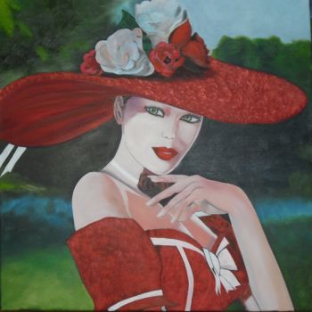 Pintura titulada "femme à capeline ro…" por E.Lespade, Obra de arte original