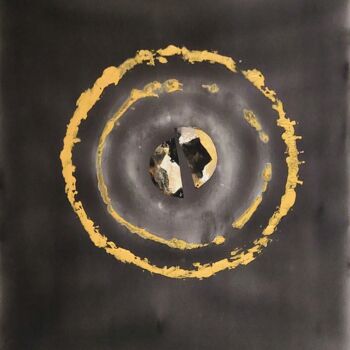 Peinture intitulée "Mandala jaune et no…" par Evelyne Nantermod, Œuvre d'art originale, Acrylique